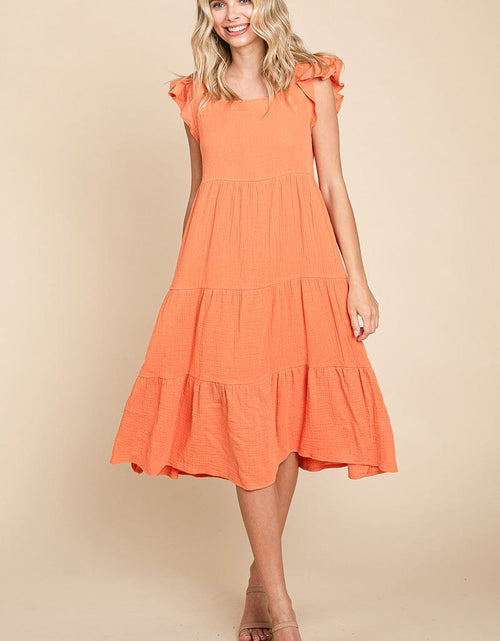 Load image into Gallery viewer, Ruffle Sleeve Gauze Tiered Midi Cotton Dress by RolyPoly Apparel

