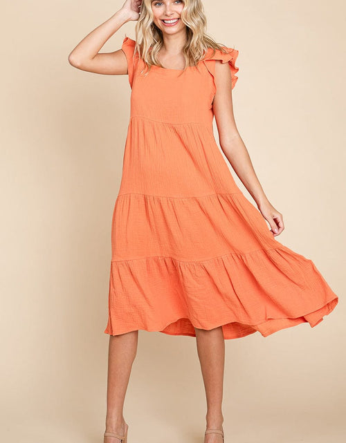 Load image into Gallery viewer, Ruffle Sleeve Gauze Tiered Midi Cotton Dress by RolyPoly Apparel
