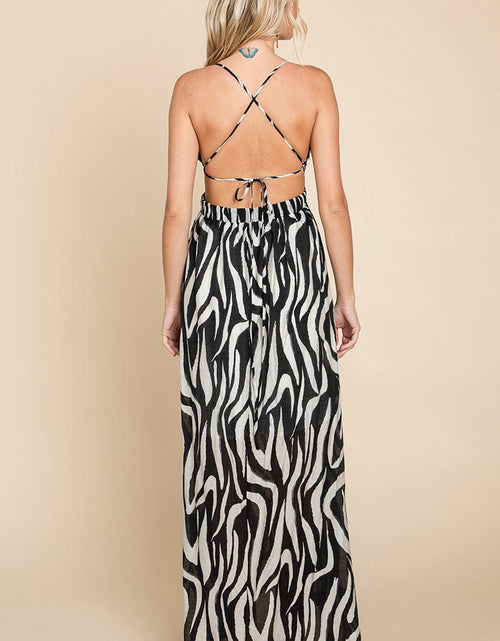 Load image into Gallery viewer, Deep V Neck Open Back Zebra Print Boho Maxi Dress by RolyPoly Apparel

