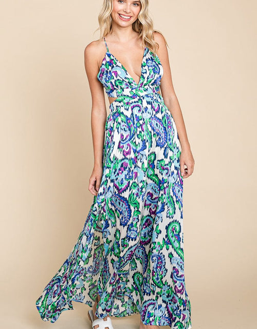 Load image into Gallery viewer, Deep V Neck Open Back Printed Boho Maxi Dress by RolyPoly Apparel
