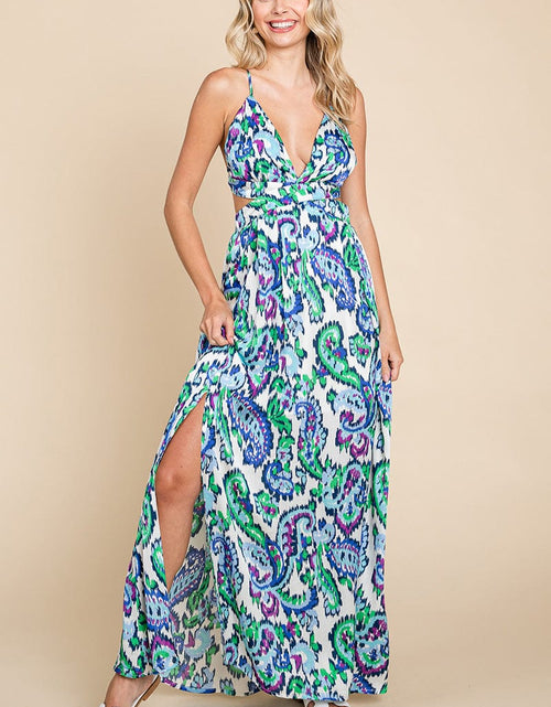 Load image into Gallery viewer, Deep V Neck Open Back Printed Boho Maxi Dress by RolyPoly Apparel
