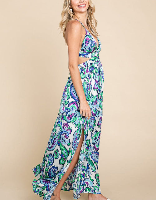 Load image into Gallery viewer, Deep V Neck Open Back Printed Boho Maxi Dress by RolyPoly Apparel
