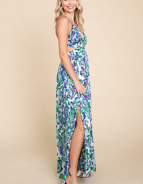Load image into Gallery viewer, Deep V Neck Open Back Printed Boho Maxi Dress by RolyPoly Apparel
