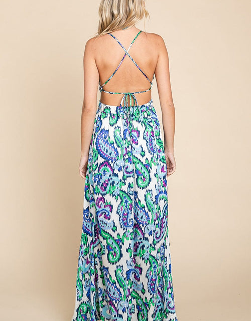 Load image into Gallery viewer, Deep V Neck Open Back Printed Boho Maxi Dress by RolyPoly Apparel
