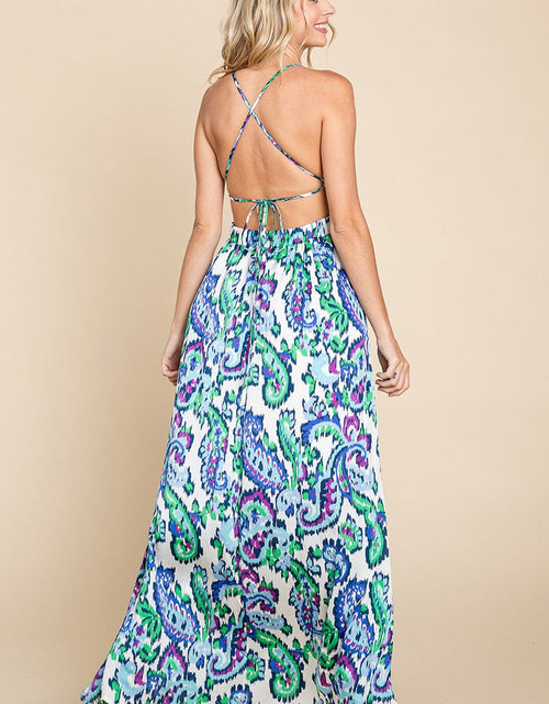 Load image into Gallery viewer, Deep V Neck Open Back Printed Boho Maxi Dress by RolyPoly Apparel
