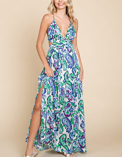 Load image into Gallery viewer, Deep V Neck Open Back Printed Boho Maxi Dress by RolyPoly Apparel
