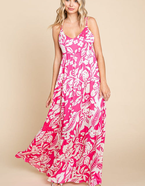 Load image into Gallery viewer, Tropical Print Tiered Satin Maxi Sundress by RolyPoly Apparel
