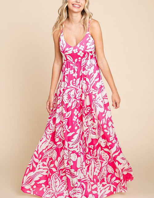 Load image into Gallery viewer, Tropical Print Tiered Satin Maxi Sundress by RolyPoly Apparel
