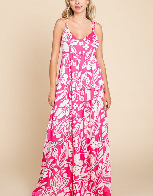 Load image into Gallery viewer, Tropical Print Tiered Satin Maxi Sundress by RolyPoly Apparel
