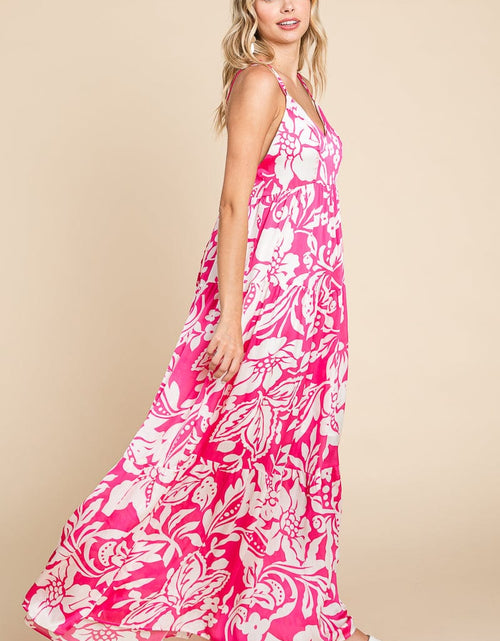 Load image into Gallery viewer, Tropical Print Tiered Satin Maxi Sundress by RolyPoly Apparel
