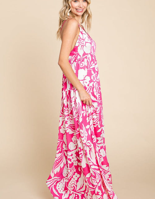 Load image into Gallery viewer, Tropical Print Tiered Satin Maxi Sundress by RolyPoly Apparel
