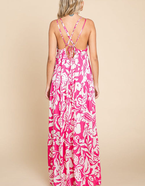 Load image into Gallery viewer, Tropical Print Tiered Satin Maxi Sundress by RolyPoly Apparel
