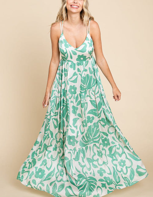Load image into Gallery viewer, Tropical Print Tiered Satin Maxi Sundress by RolyPoly Apparel
