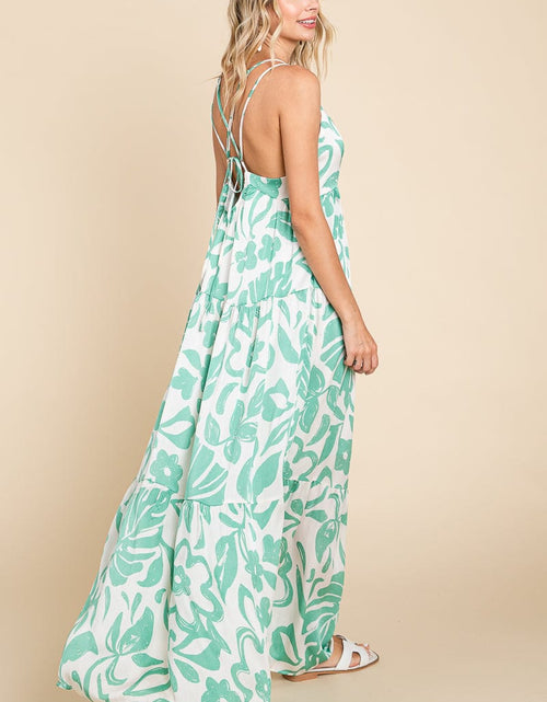 Load image into Gallery viewer, Tropical Print Tiered Satin Maxi Sundress by RolyPoly Apparel
