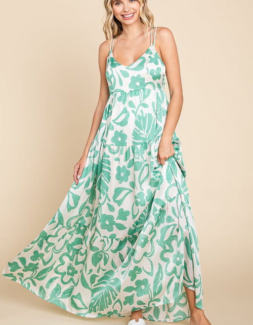 Load image into Gallery viewer, Tropical Print Tiered Satin Maxi Sundress by RolyPoly Apparel
