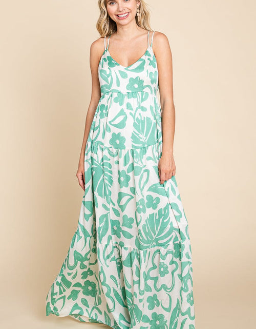 Load image into Gallery viewer, Tropical Print Tiered Satin Maxi Sundress by RolyPoly Apparel
