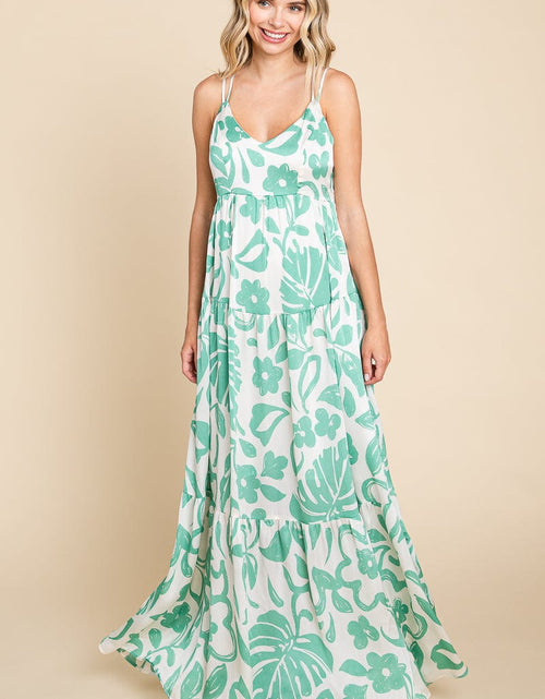 Load image into Gallery viewer, Tropical Print Tiered Satin Maxi Sundress by RolyPoly Apparel
