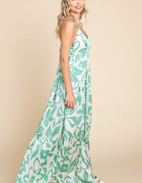 Load image into Gallery viewer, Tropical Print Tiered Satin Maxi Sundress by RolyPoly Apparel
