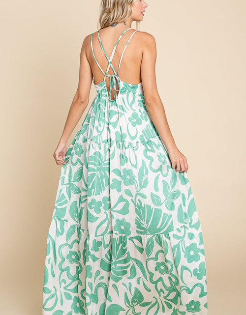 Load image into Gallery viewer, Tropical Print Tiered Satin Maxi Sundress by RolyPoly Apparel
