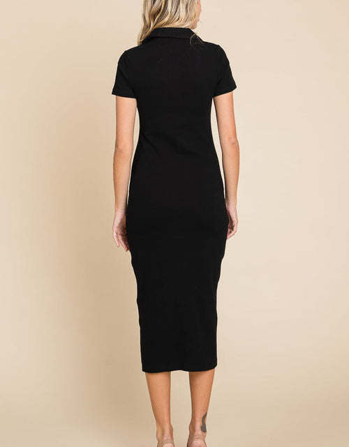 Load image into Gallery viewer, Collared Side Split Ribbed Bodycon Midi Dress by RolyPoly Apparel
