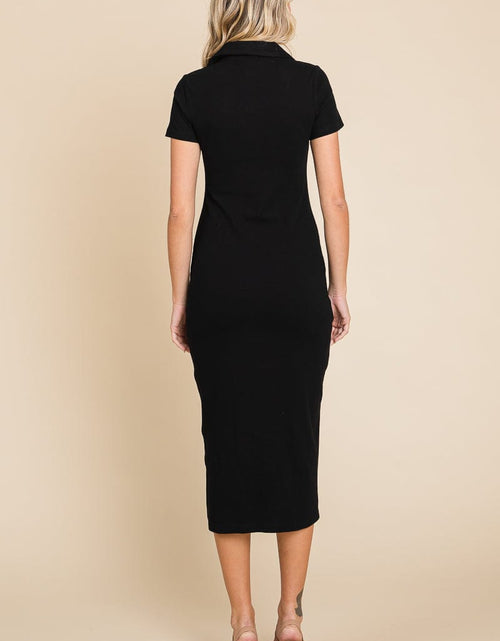 Load image into Gallery viewer, Collared Side Split Ribbed Bodycon Midi Dress by RolyPoly Apparel
