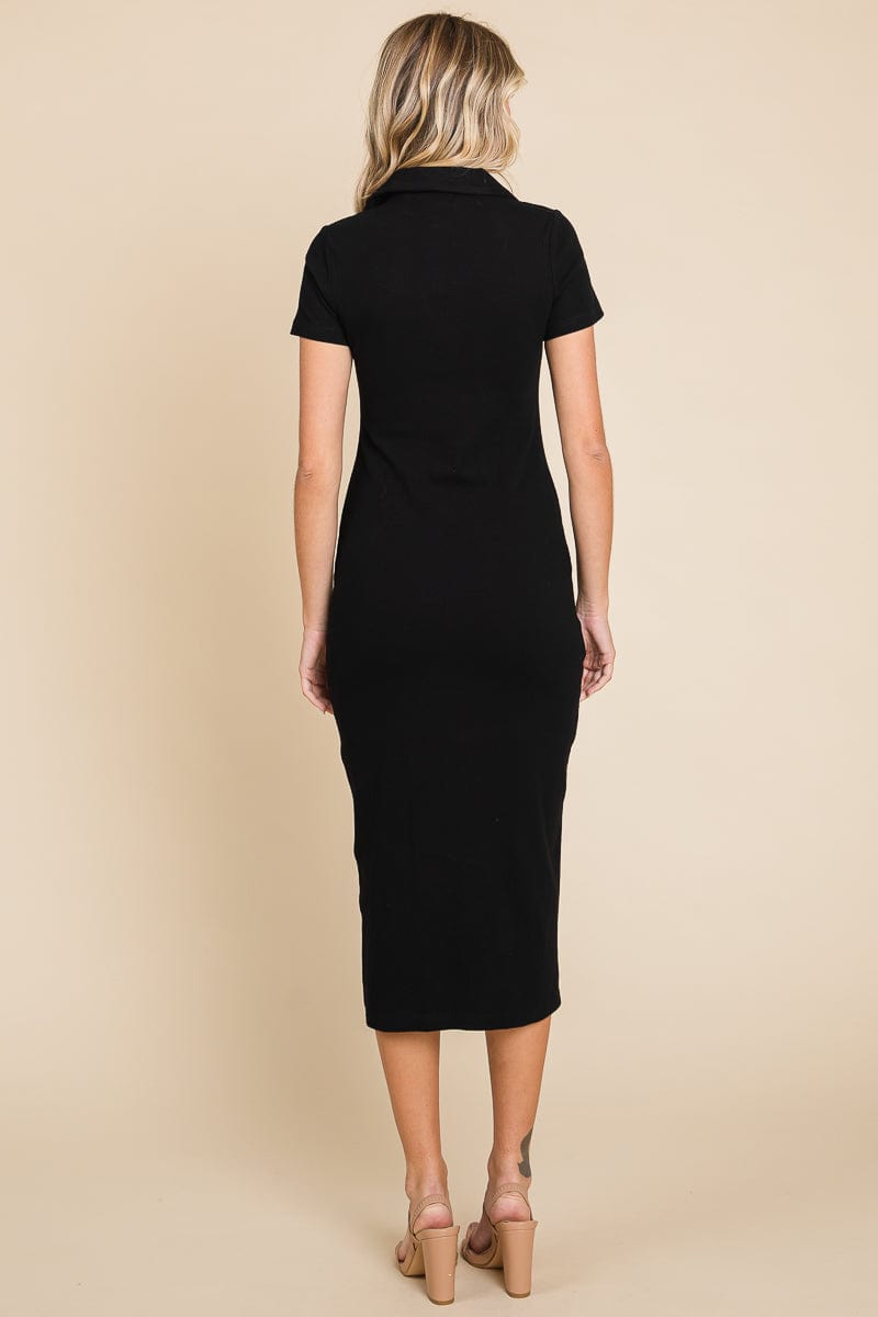 Collared Side Split Ribbed Bodycon Midi Dress by RolyPoly Apparel