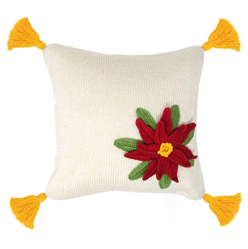 Load image into Gallery viewer, Poinsettia 10" Pillow (Yellow tassel) by Melange Collection

