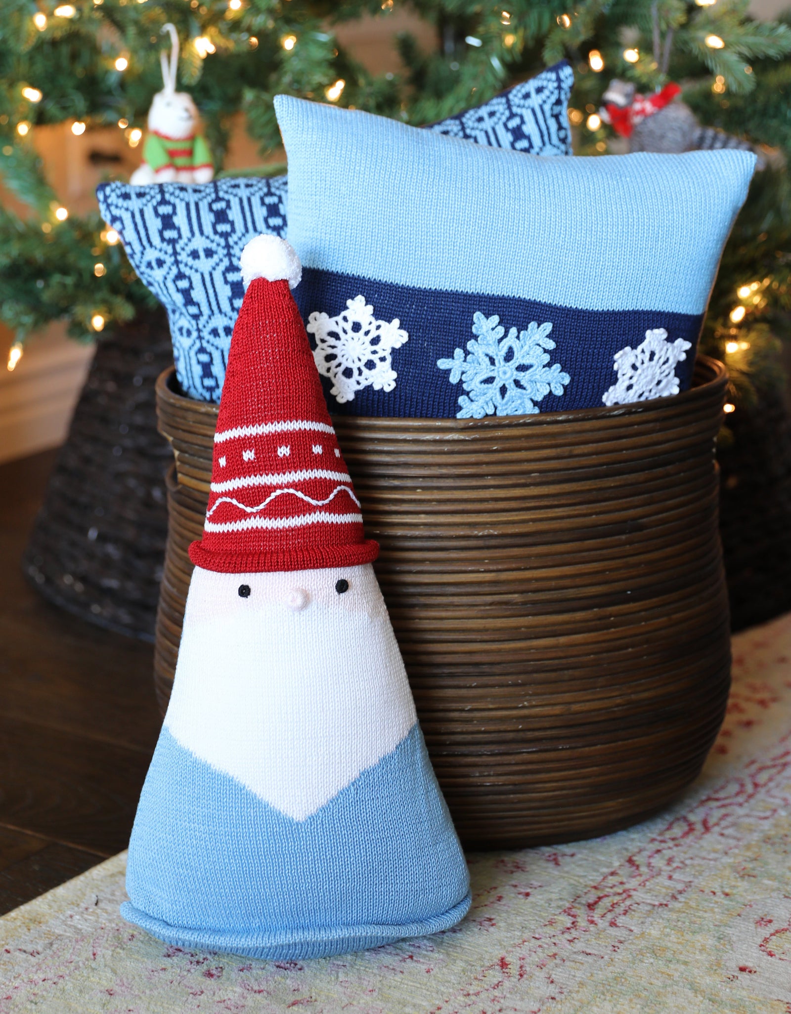 Santa Cone Pillow, 15", Blue by Melange Collection