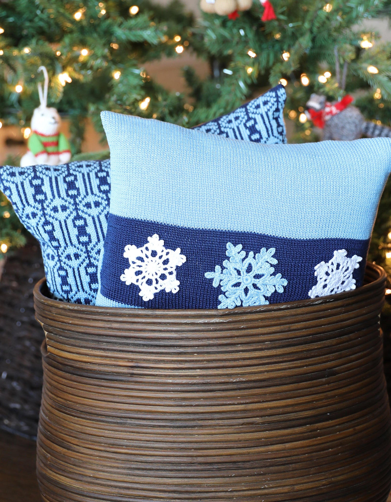 Blue Snowflake Pillow, 12" by Melange Collection