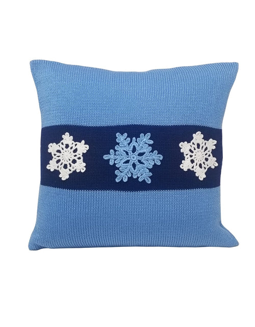 Load image into Gallery viewer, Blue Snowflake Pillow, 12" by Melange Collection
