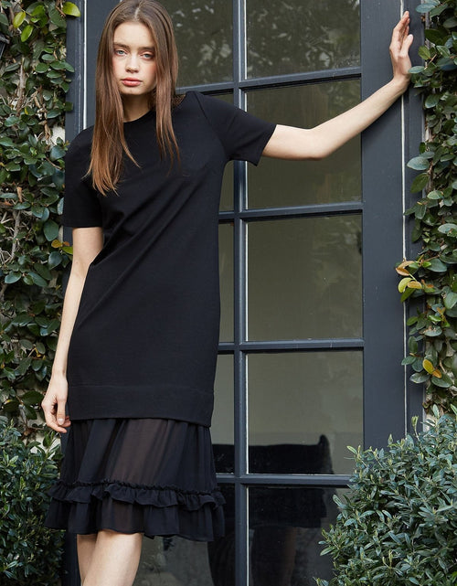 Load image into Gallery viewer, Sheer Contrast Ruffle Hem Midi Dress In Black by Shop at Konus
