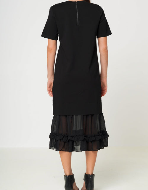 Load image into Gallery viewer, Sheer Contrast Ruffle Hem Midi Dress In Black by Shop at Konus
