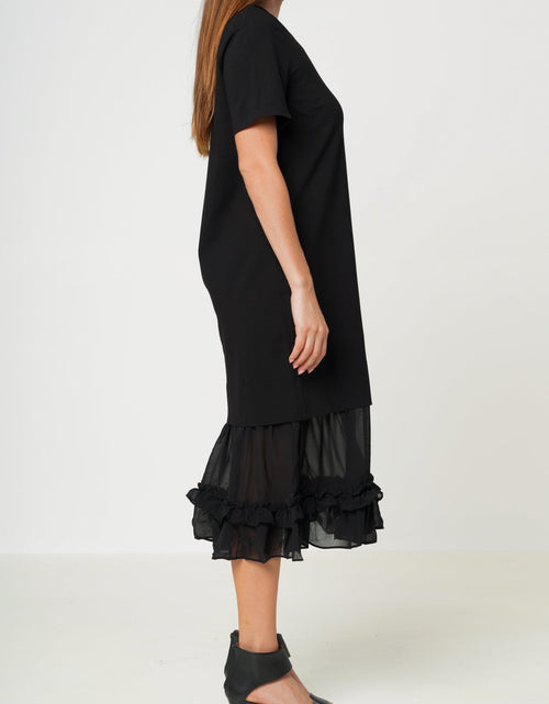 Load image into Gallery viewer, Sheer Contrast Ruffle Hem Midi Dress In Black by Shop at Konus

