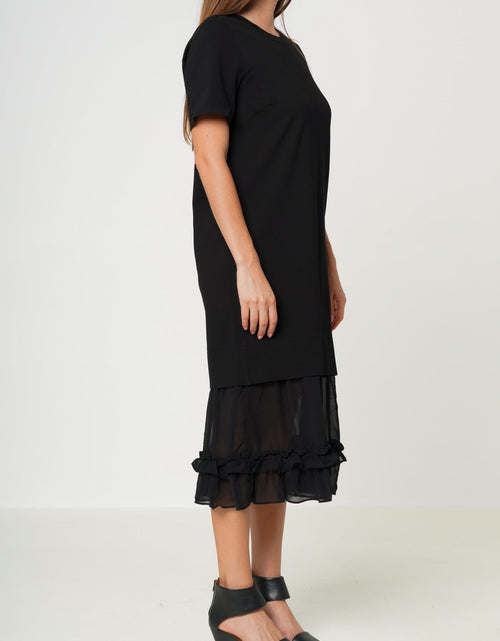 Load image into Gallery viewer, Sheer Contrast Ruffle Hem Midi Dress In Black by Shop at Konus
