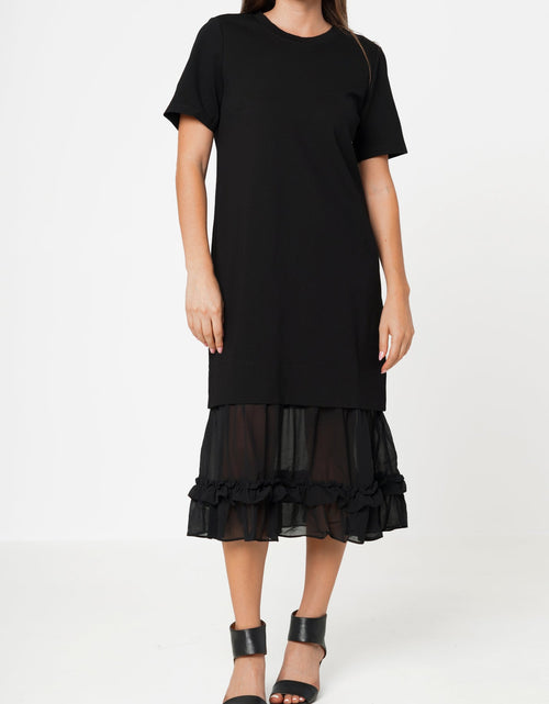 Load image into Gallery viewer, Sheer Contrast Ruffle Hem Midi Dress In Black by Shop at Konus
