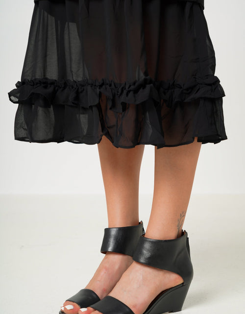 Load image into Gallery viewer, Sheer Contrast Ruffle Hem Midi Dress In Black by Shop at Konus
