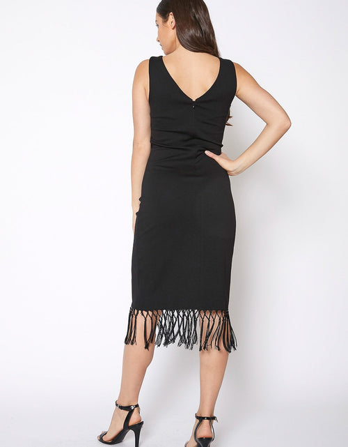 Load image into Gallery viewer, Tassel Hem Sleeveless Midi Bodycon Dress in Black by Shop at Konus
