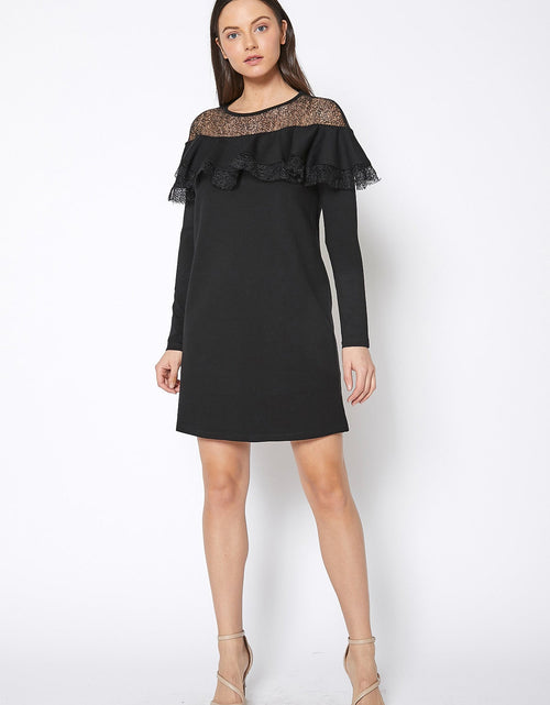 Load image into Gallery viewer, Lace Trim Sweatshirt Dress In Black by Shop at Konus

