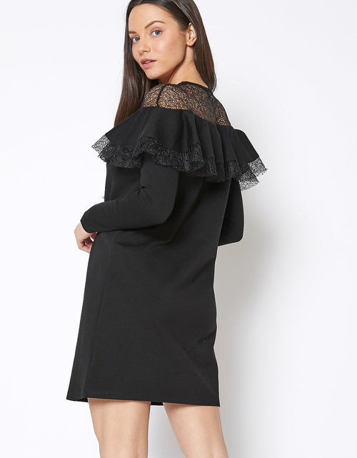 Load image into Gallery viewer, Lace Trim Sweatshirt Dress In Black by Shop at Konus
