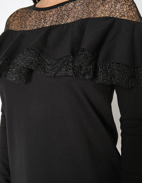 Load image into Gallery viewer, Lace Trim Sweatshirt Dress In Black by Shop at Konus
