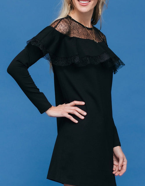 Load image into Gallery viewer, Lace Trim Sweatshirt Dress In Black by Shop at Konus
