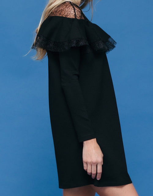 Load image into Gallery viewer, Lace Trim Sweatshirt Dress In Black by Shop at Konus
