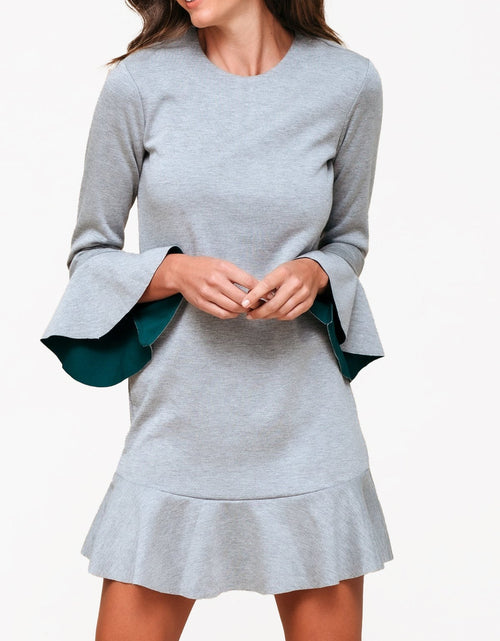 Load image into Gallery viewer, Bell Sleeve Shift Dress In Heather Grey by Shop at Konus

