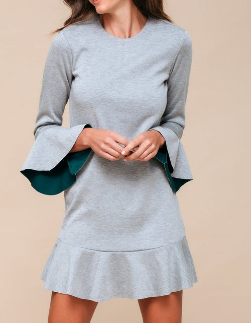 Load image into Gallery viewer, Bell Sleeve Shift Dress In Heather Grey by Shop at Konus
