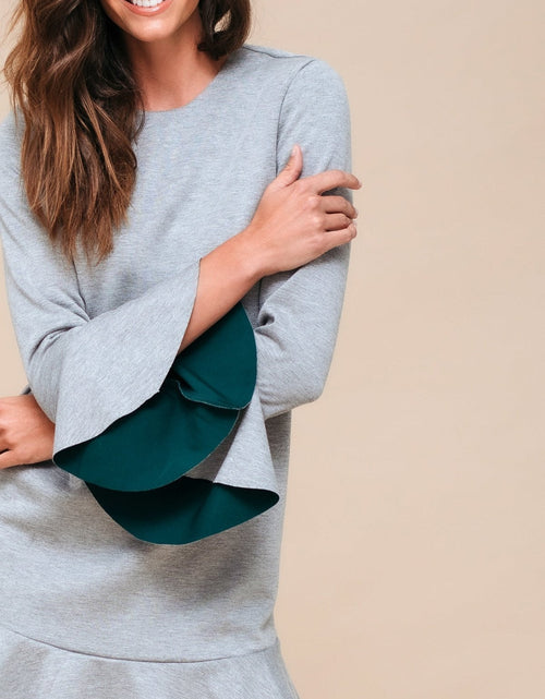Load image into Gallery viewer, Bell Sleeve Shift Dress In Heather Grey by Shop at Konus
