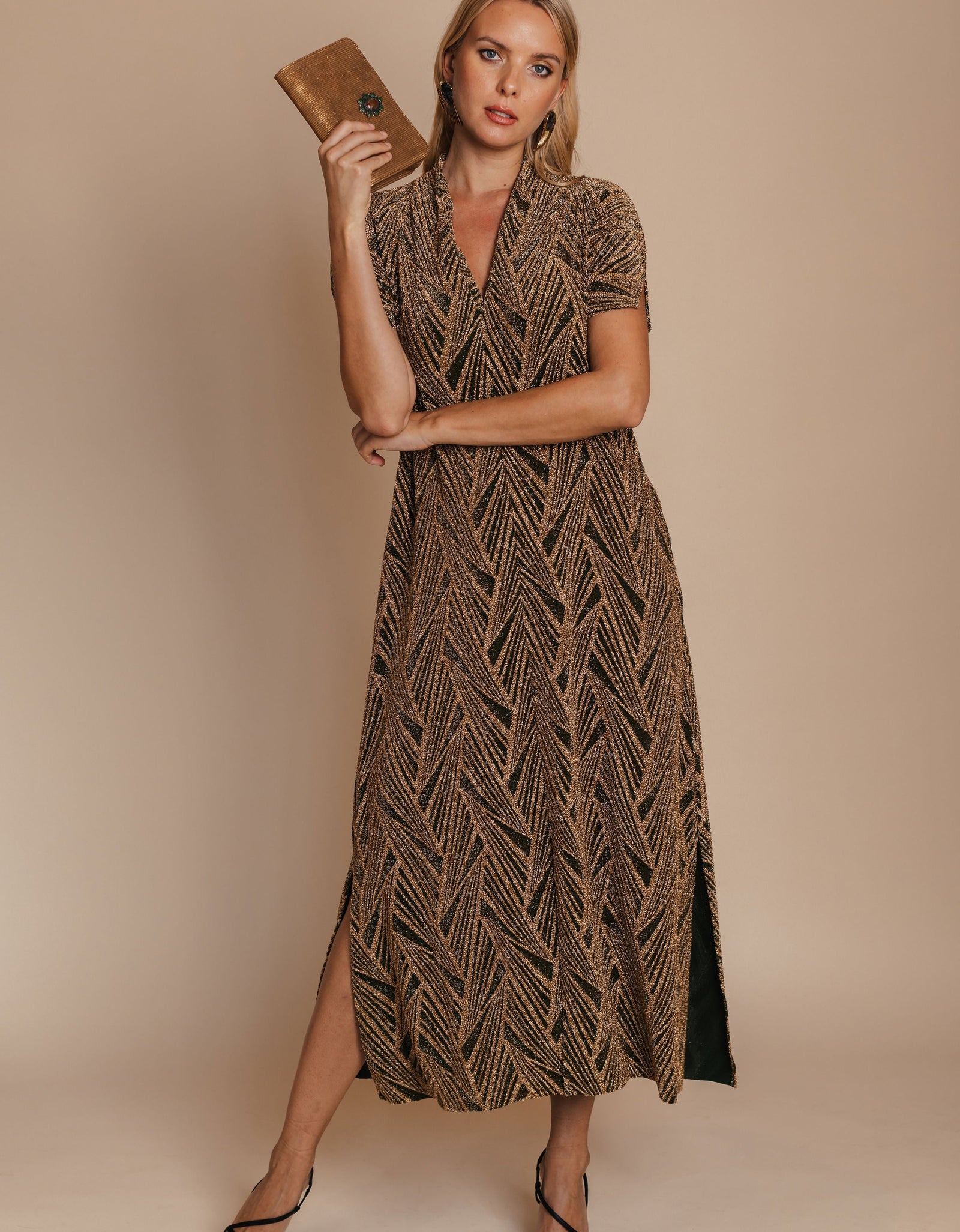 Golden Geometric Kaftan Dress by BYNES NEW YORK | Apparel & Accessories