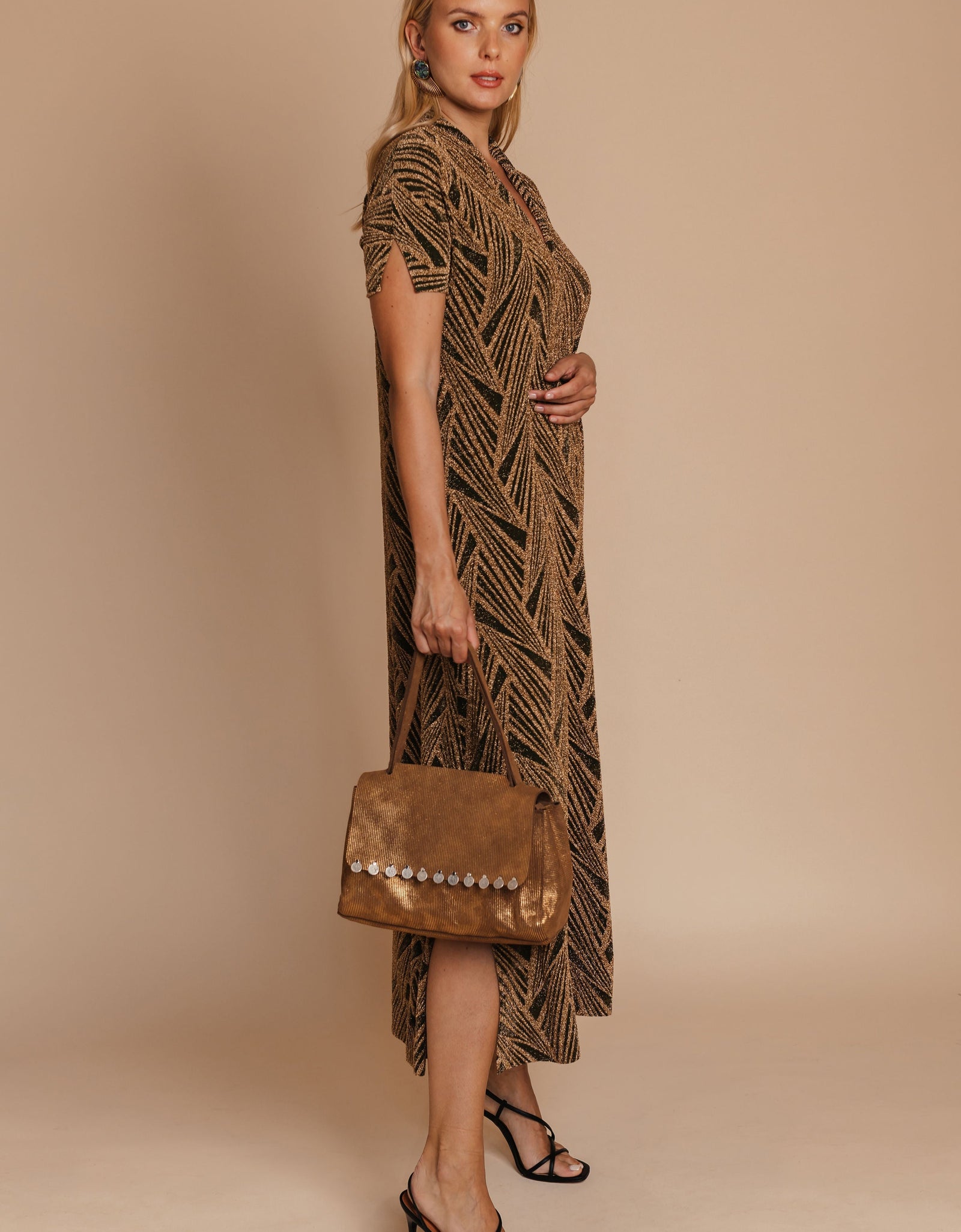 Golden Geometric Kaftan Dress by BYNES NEW YORK | Apparel & Accessories