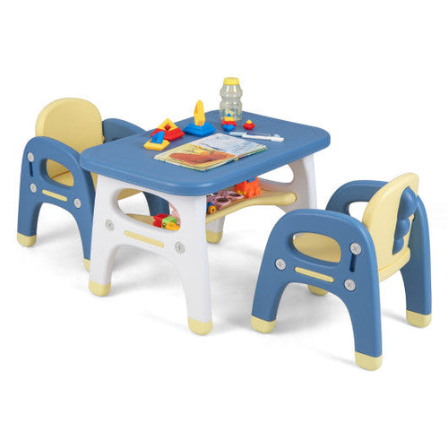 Load image into Gallery viewer, Kids Table and 2 Chairs Set with Storage Shelf and Building Blocks-Blue
