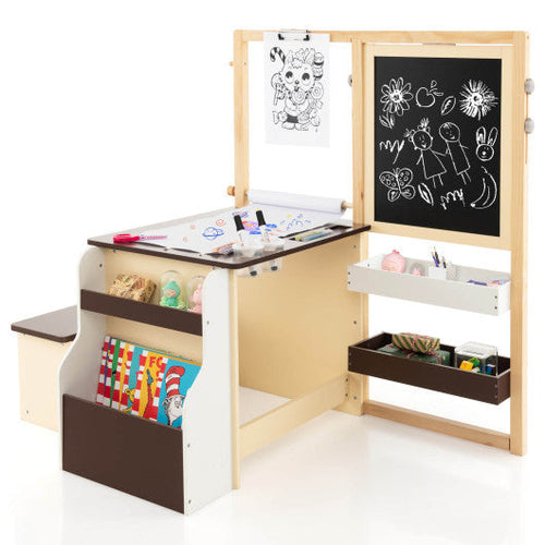 Load image into Gallery viewer, Kids Art Center Wooden Table Bench Set-Brown
