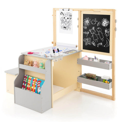 Load image into Gallery viewer, Kids Art Center Wooden Table Bench Set-Gray
